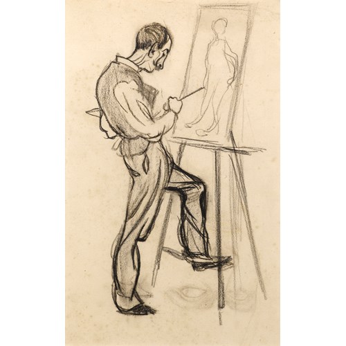 Caricature of an Artist, thought to be Adolphe Crespin, Painting at an Easel